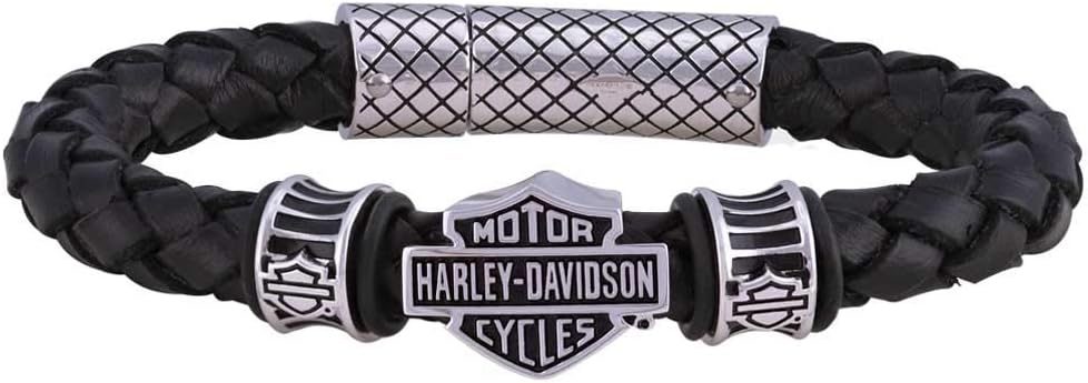 Harley-Davidson Men's Bar & Shield Braided Leather Bracelet