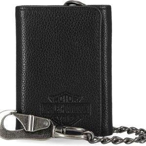 Harley-Davidson Men's Bar & Shield Core Pebble Chain Tri-Fold Wallet, Black