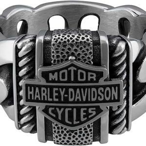 Harley-Davidson Men's Bar & Shield Curb Link Stainless Steel Metal Ring, Silver