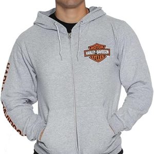 Harley-Davidson Men's Bar & Shield Logo Zip-Up Poly-Blend Hoodie - Heather Gray