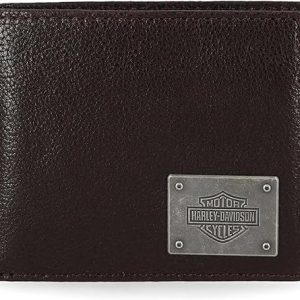 Harley-Davidson Men's Bar & Shield Plate Passcase Leather Bi-Fold Wallet - Brown