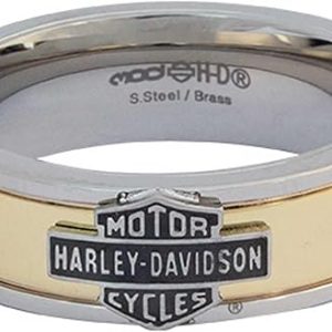 Harley-Davidson Men's Bar & Shield Ring Gold & Black, Stainless Steel