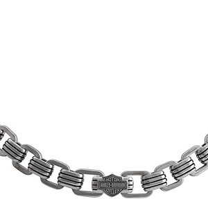 Harley-Davidson Men's Bar & Shield Steel Lines Chain Necklace, Stainless Steel