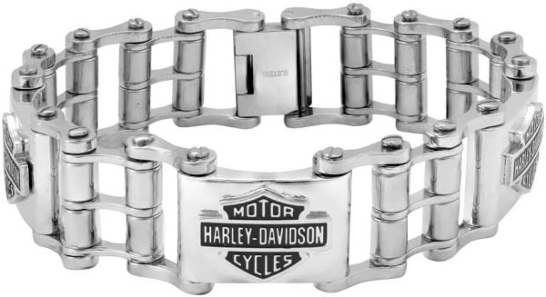 Harley-Davidson Men's Bike Chain Bar & Shield Bracelet, Stainless Steel HSB0207