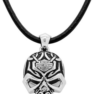 Harley-Davidson Men's Black Accented Tribal Willie G Skull Necklace - Silver