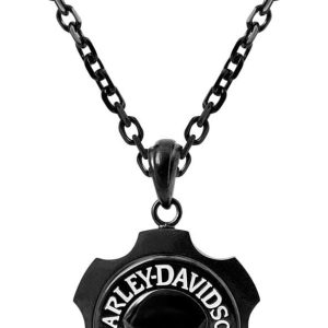 Harley-Davidson Men's Black Axel Willie G Skull Emblem Chain Necklace HSN0055-22