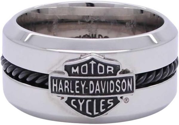 Harley-Davidson Men's Black Stainless Steel Wire Bar & Shield Ring HSR0032