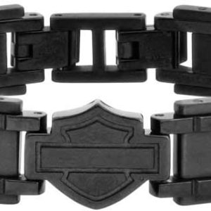 Harley-Davidson Men's Black Steel Bar & Shield Chain Bracelet, Black HSB0190