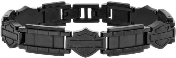 Harley-Davidson Men's Black Steel Bar & Shield Chain Bracelet, Black HSB0190