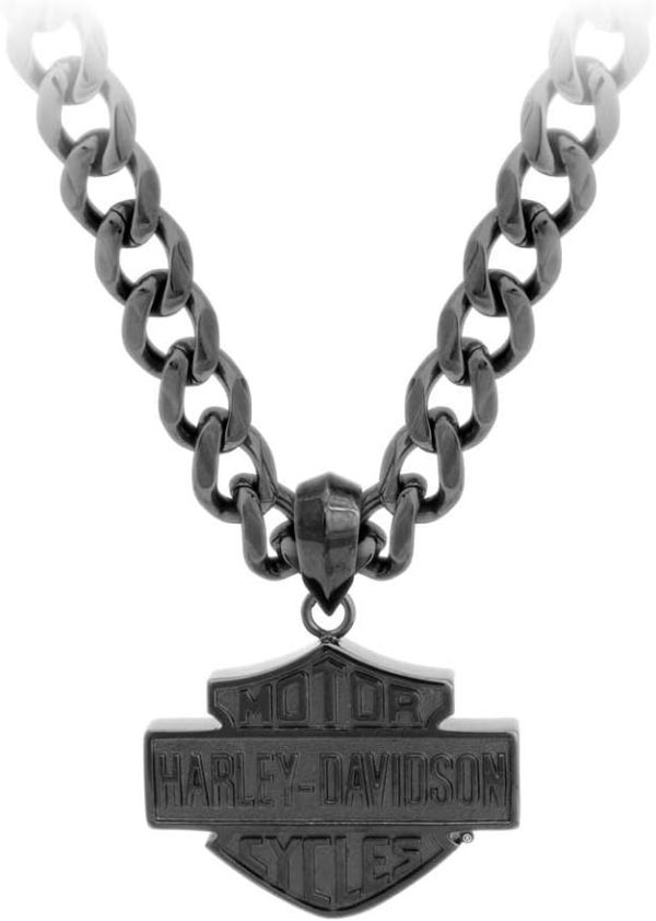 Harley-Davidson Men's Black Steel Bar & Shield Chain Necklace, Black HSN0046-22