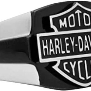 Harley-Davidson Men's Black & Steel Bar & Shield Signet Ring - Stainless Steel