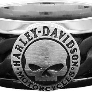 Harley-Davidson Men's Black Steel Chain Willie G Skull H-D Ring HSR0030