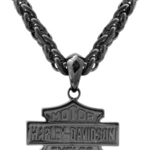 Harley-Davidson Men's Blackout Bar & Shield Necklace, Stainless Steel HSN0062