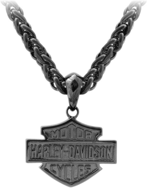 Harley-Davidson Men's Blackout Bar & Shield Necklace, Stainless Steel HSN0062