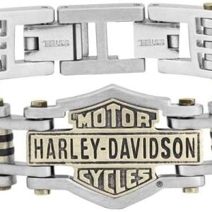 Harley-Davidson Men's Brass & Steel Bar & Shield Chain Bracelet, Black HSB0188