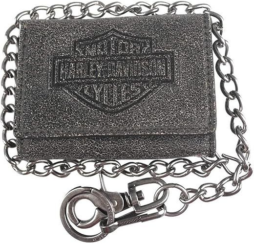 Harley Davidson Men s Burnished Embossed Trucker Tri Fold Short Leather Wallet The Bikers Den