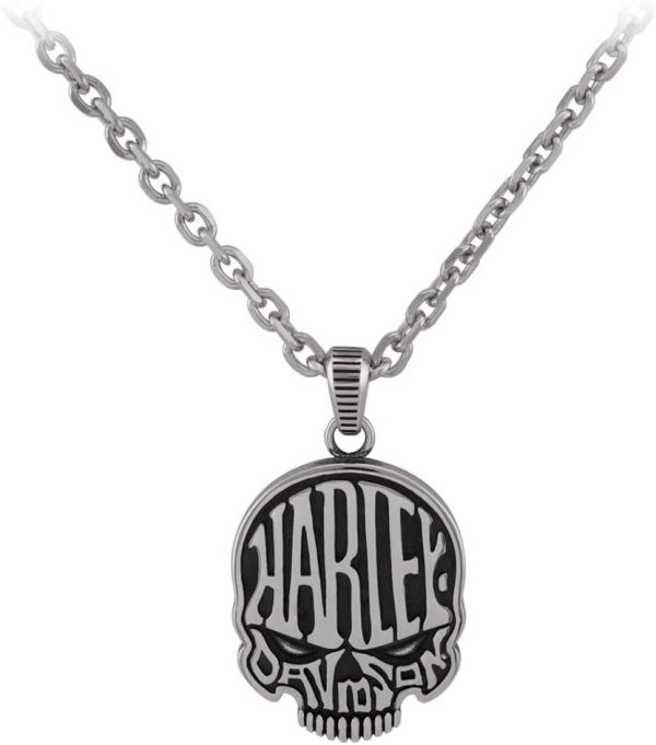 Harley-Davidson Men's Calavera Skull Stainless Steel Necklace - Silver Finish