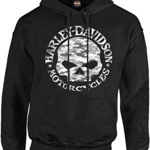 Harley-Davidson Men's Camo Willie G Skull Pullover Poly-Blend Hoodie, Black