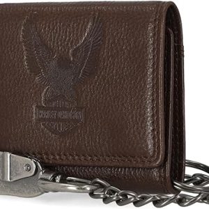 Harley-Davidson Men's Classic Genuine Leather Iconic B&S Eagle Wallet - Brown