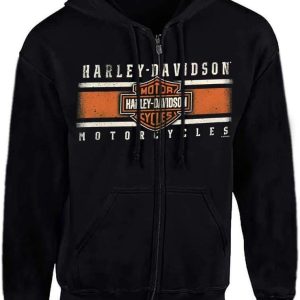 Harley-Davidson Men's Custom Iconic B&S Fleece Full-Zip Hoodie - Solid Black