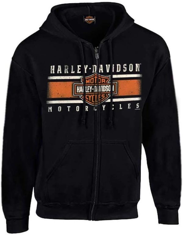 Harley-Davidson Men's Custom Iconic B&S Fleece Full-Zip Hoodie - Solid Black