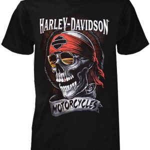 Harley-Davidson Men's Distressed Shady Skull Short Sleeve T-Shirt, Solid Black