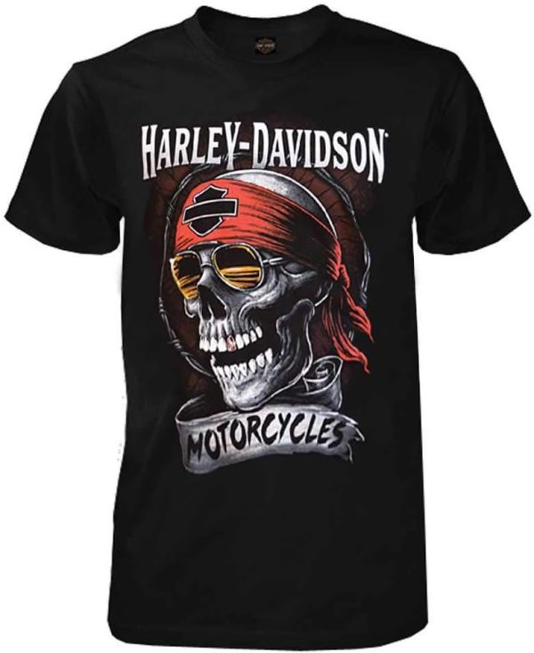 Harley-Davidson Men's Distressed Shady Skull Short Sleeve T-Shirt, Solid Black