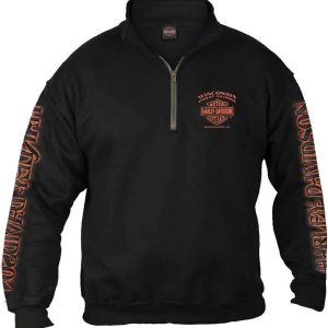 Harley-Davidson Men's Eagle Piston 1/4 Zip Cadet Pullover Sweatshirt - Black