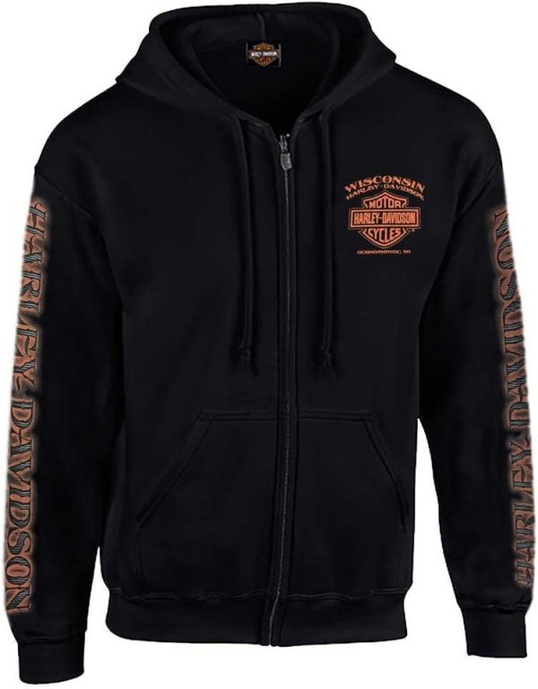 Harley-Davidson Men's Eagle Piston Long Sleeve Full-Zip Hoodie, Black 30299950