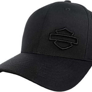 Harley-Davidson Men's Embroidered B&S Stretch Fit Baseball Cap - Solid Black