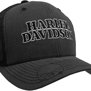 Harley-Davidson Men's Embroidered Skull & H-D Text Mesh Trucker Cap Black