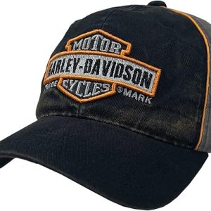 Harley-Davidson Men's Embroidered Trademark Curved Brim Washed Baseball Cap Black