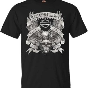 Harley-Davidson Men's Fastened Poly-Blend Short Sleeve Crew-Neck T-Shirt, Black