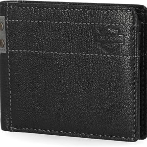 Harley-Davidson Men's Genuine Leather With Calvary Canvas Trim Billfold Wallet