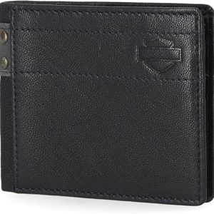 Harley-Davidson Men's Genuine Leather With Calvary Canvas Trim Billfold Wallet