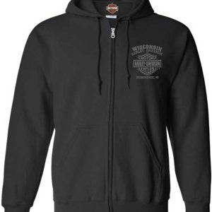 Harley-Davidson Men's Ghoulish Biker Skull Zip-Up Cotton-Blend Hoodie, Black