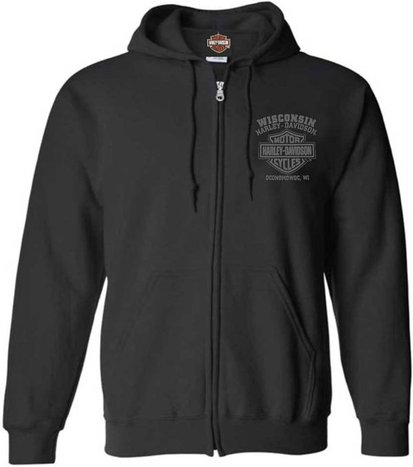 Harley-Davidson Men's Ghoulish Biker Skull Zip-Up Cotton-Blend Hoodie, Black