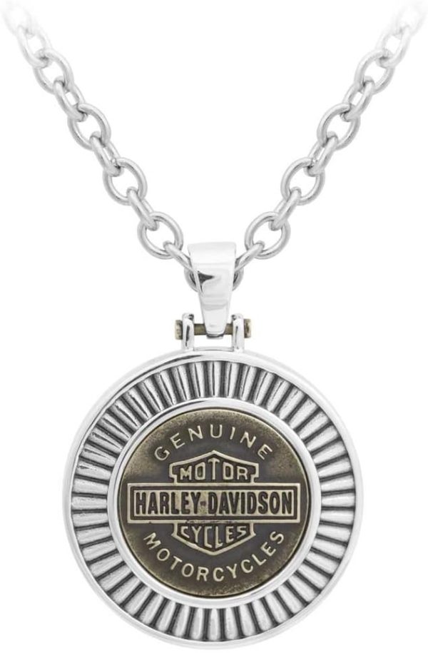 Harley-Davidson Men's Gold Toned Steel Bar & Shield Chain Necklace, HSN0050-22