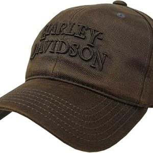 Harley-Davidson Men's H-D Embroidered Script Brown Stone Washed Adjustable Baseball Cap