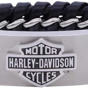 Harley-Davidson Men's Hidden Clasp Bar & Shield Bracelet, Black HSB0182