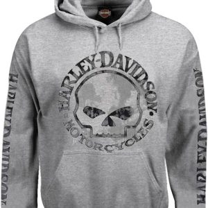 Harley-Davidson Men's Hooded Sweatshirt, Willie G Skull, Gray Hoodie 30296654