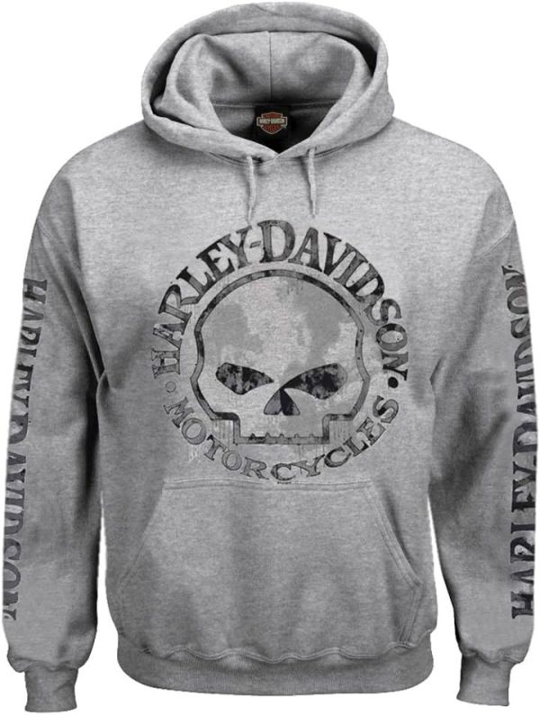 Harley-Davidson Men's Hooded Sweatshirt, Willie G Skull, Gray Hoodie 30296654