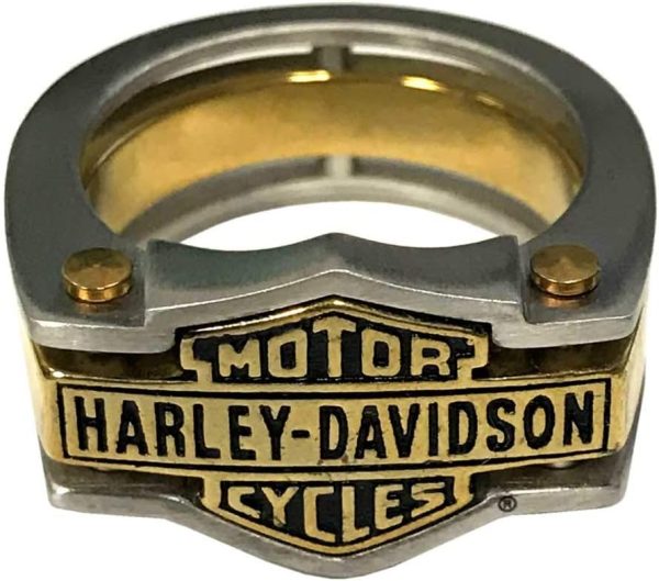 Harley-Davidson Men's Industrial Brass & Steel Ring, Stainless Steel HSR0036