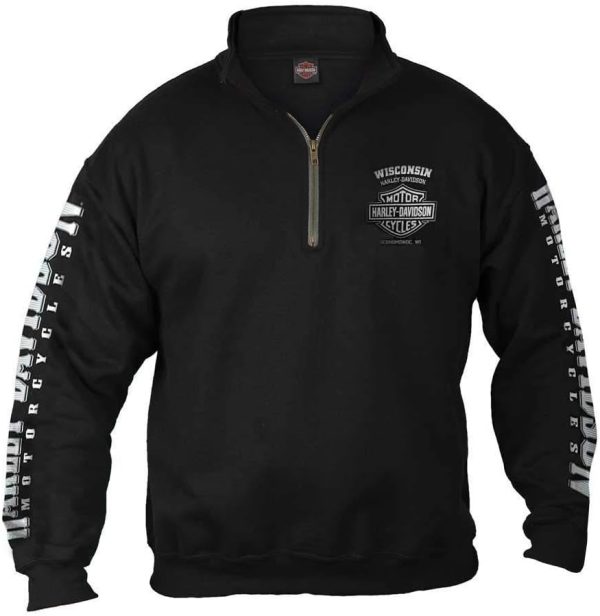 Harley-Davidson Men's Lightning Crest 1/4 Zip Cadet Pullover Sweatshirt, Black