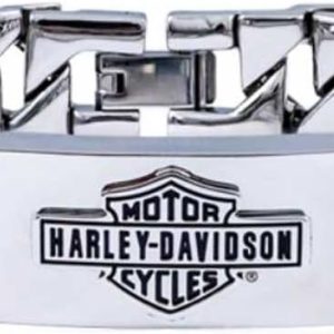 Harley-Davidson Men's Long Bar & Shield Steel ID Curb Link Bracelet HSB0142