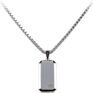 Harley-Davidson Men's Modern Edge Rectangle Pendant Necklace - Sterling Silver