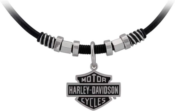 Harley-Davidson Men's Nut & Coil B&S Pendent Leather Necklace - Stainless Steel