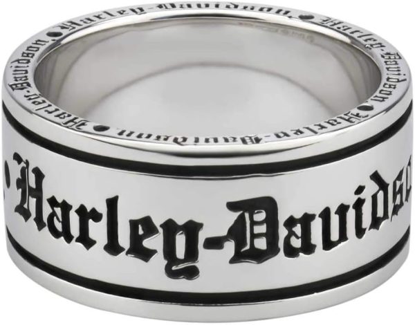 Harley-Davidson Men's Old English Script Band Ring, Sterling Silver HDR0481