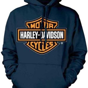 Harley-Davidson Men's Orange Bar & Shield Navy Pullover Sweatshirt 30291742