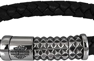 Harley-Davidson Men's Pyramid Steel Stud Leather Bracelet - Stainless Steel